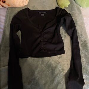 American Eagle Black Longsleeve Cropped Top